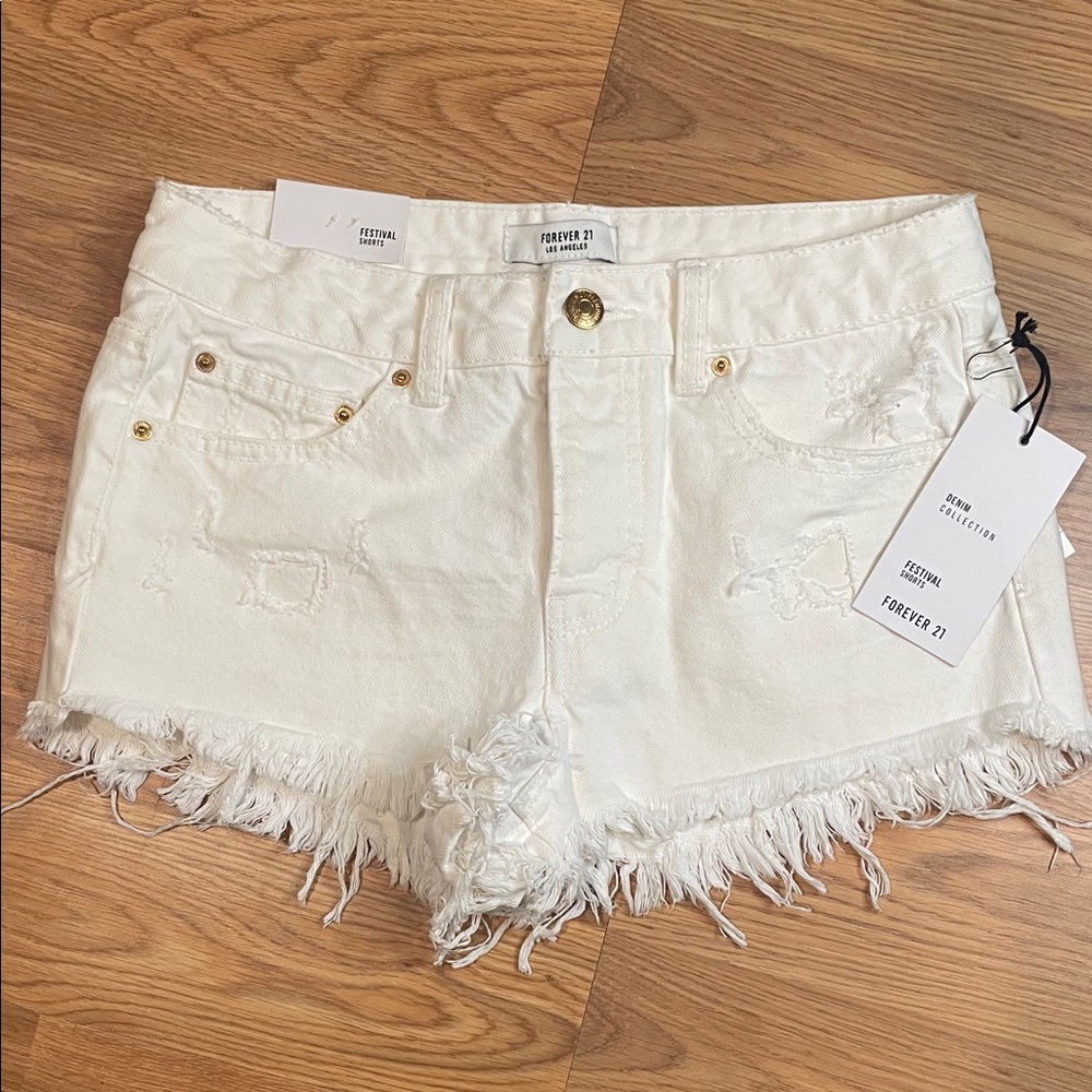 Forever 21 Cream Denim Shorts